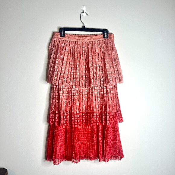 Maeve by Anthropologie Brighton Tiered Midi Skirt Ombre Lace Boho Fairycore Sz 6 - Picture 4 of 8